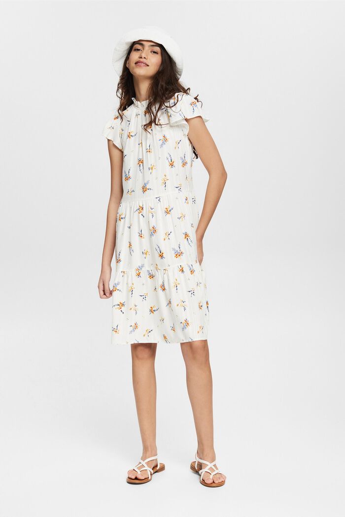 Sukienka z kwiatowym wzorem, LENZING™ ECOVERO™, OFF WHITE, detail image number 1