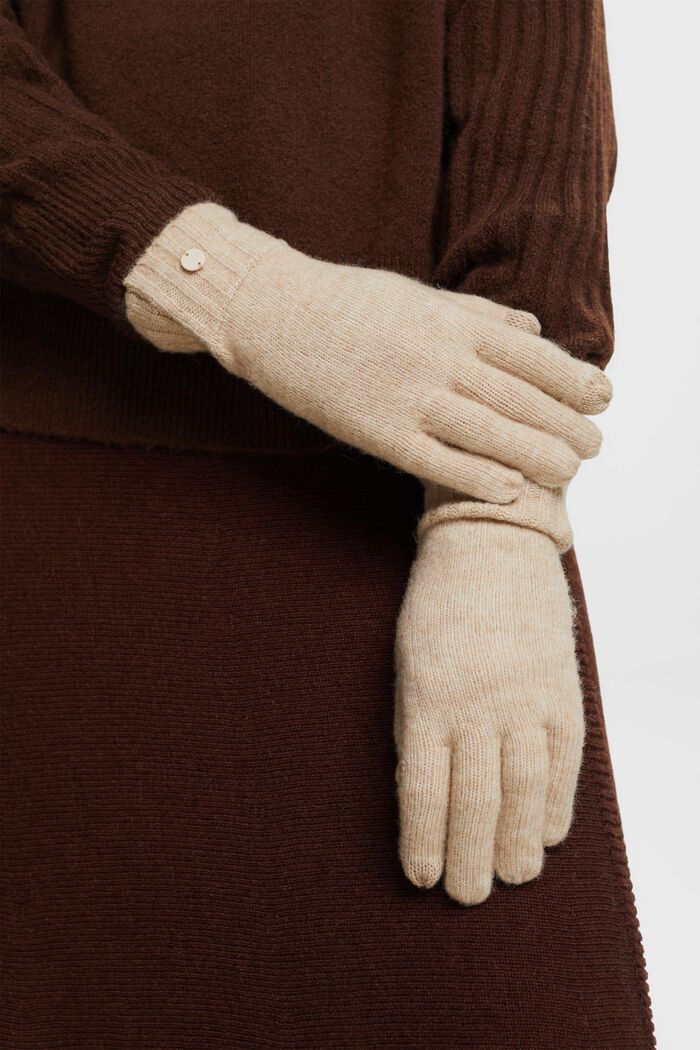 Rękawiczki z prążkowanej dzianiny, BEIGE, detail image number 2