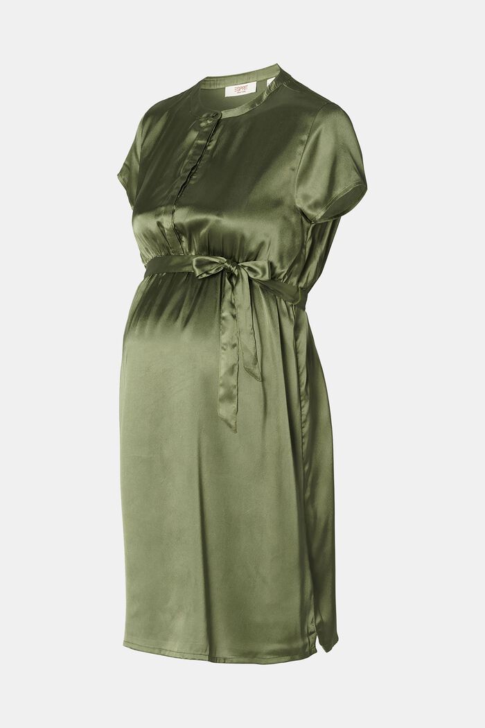 MATERNITY Sukienka satynowa z paskiem, OLIVE GREEN, detail image number 4