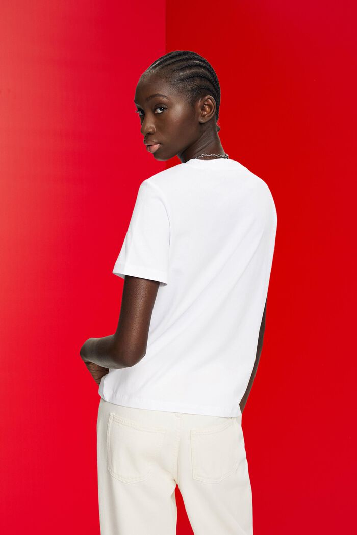 Bawełniany t-shirt z nadrukiem na przodzie, WHITE, detail image number 3