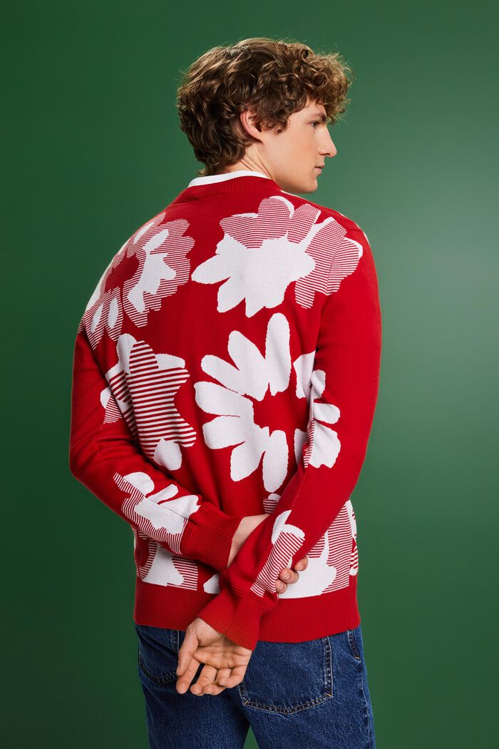 Żakardowy sweter z bawełny, DARK RED, detail image number 2