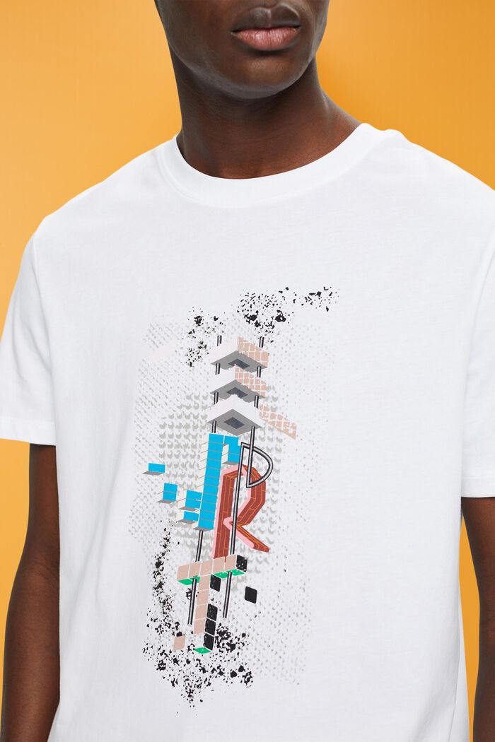 Bawełniany T-shirt z nadrukiem z przodu, fason slim fit, WHITE, detail image number 2