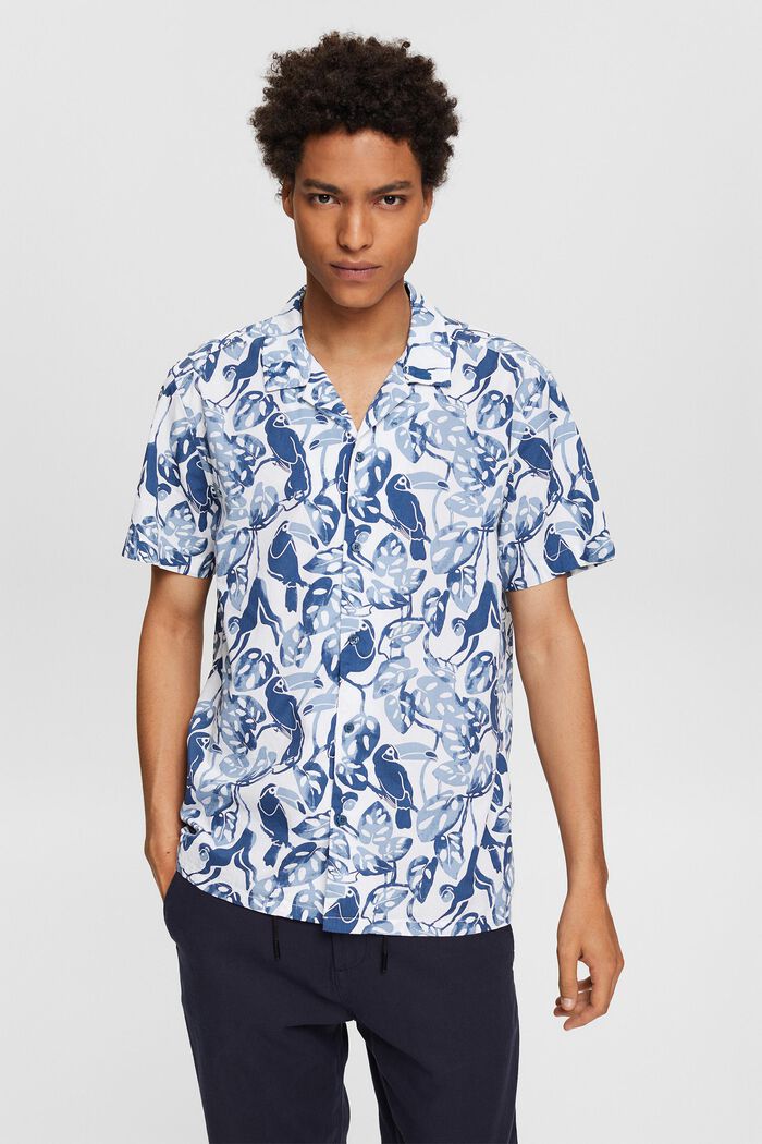 Koszula z krótkim rękawem i tropikalnym nadrukiem, 100% bawełny, BLUE, detail image number 1