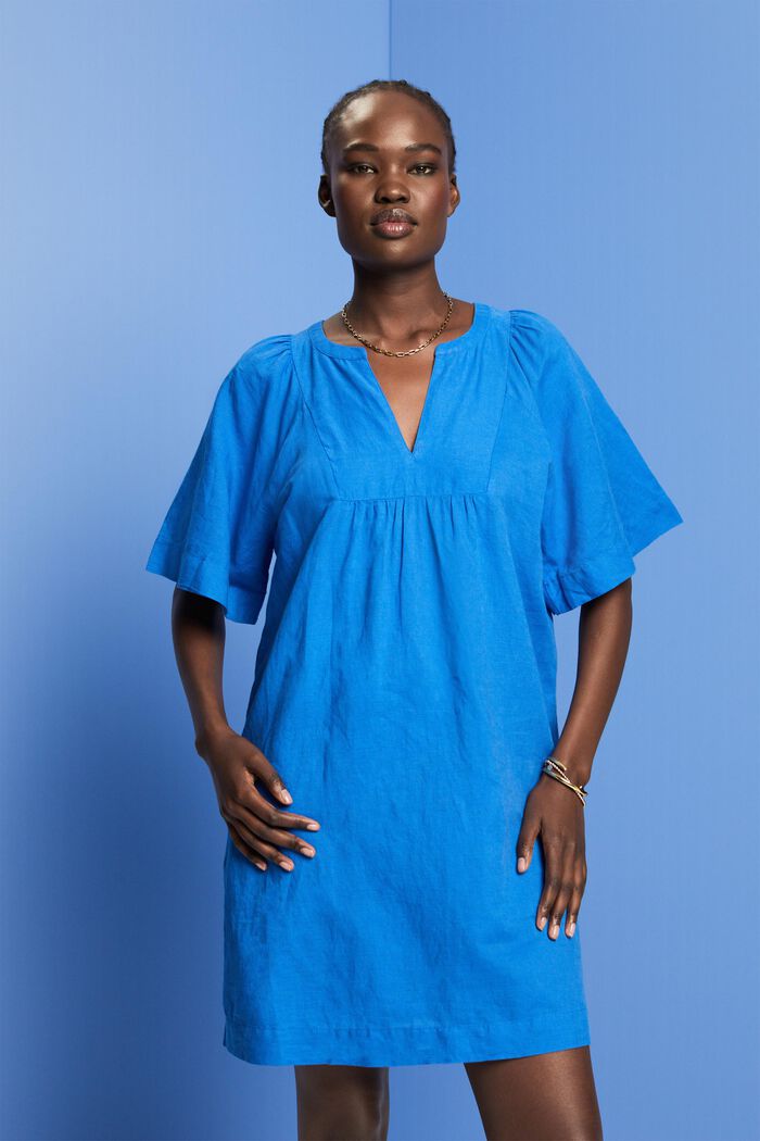 Sukienka mini, mieszanka bawełny i lnu, BRIGHT BLUE, detail image number 0