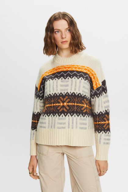 Żakardowy sweter z okrągłym dekoltem