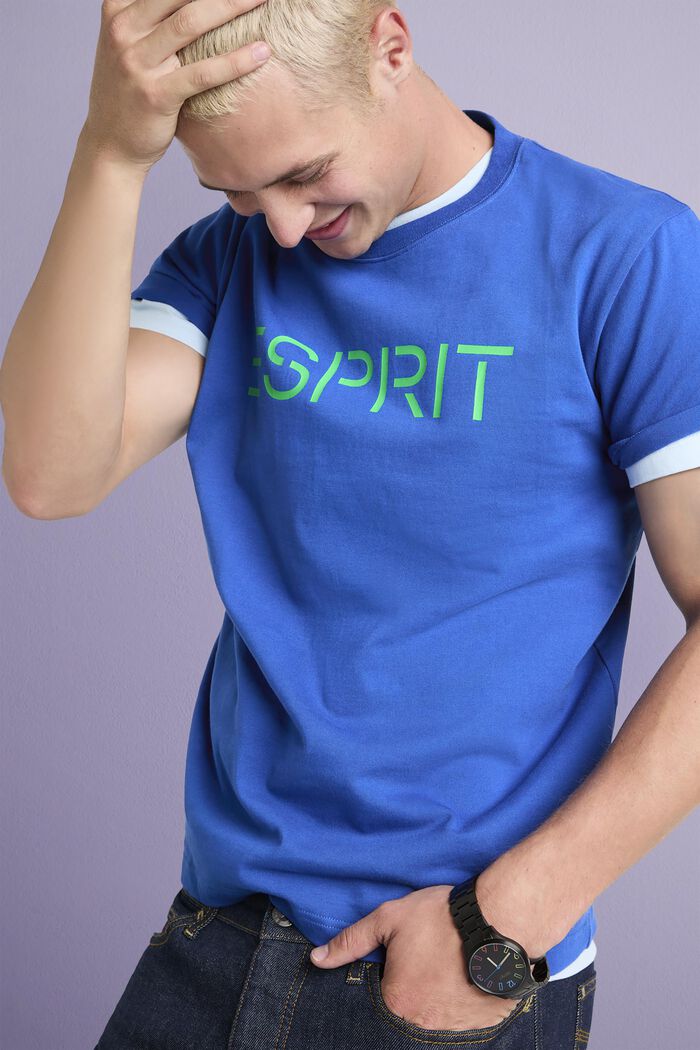 T-shirt z logo z bawełnianego dżerseju, unisex, BRIGHT BLUE, detail image number 3