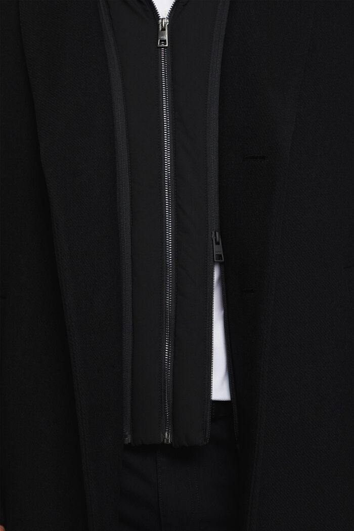 Płaszcz z mieszanki wełnianej z odpinanym kapturem, BLACK, detail image number 4