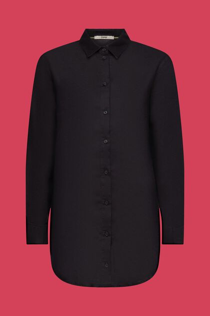Bluzka z mieszanki lnianej, BLACK, overview