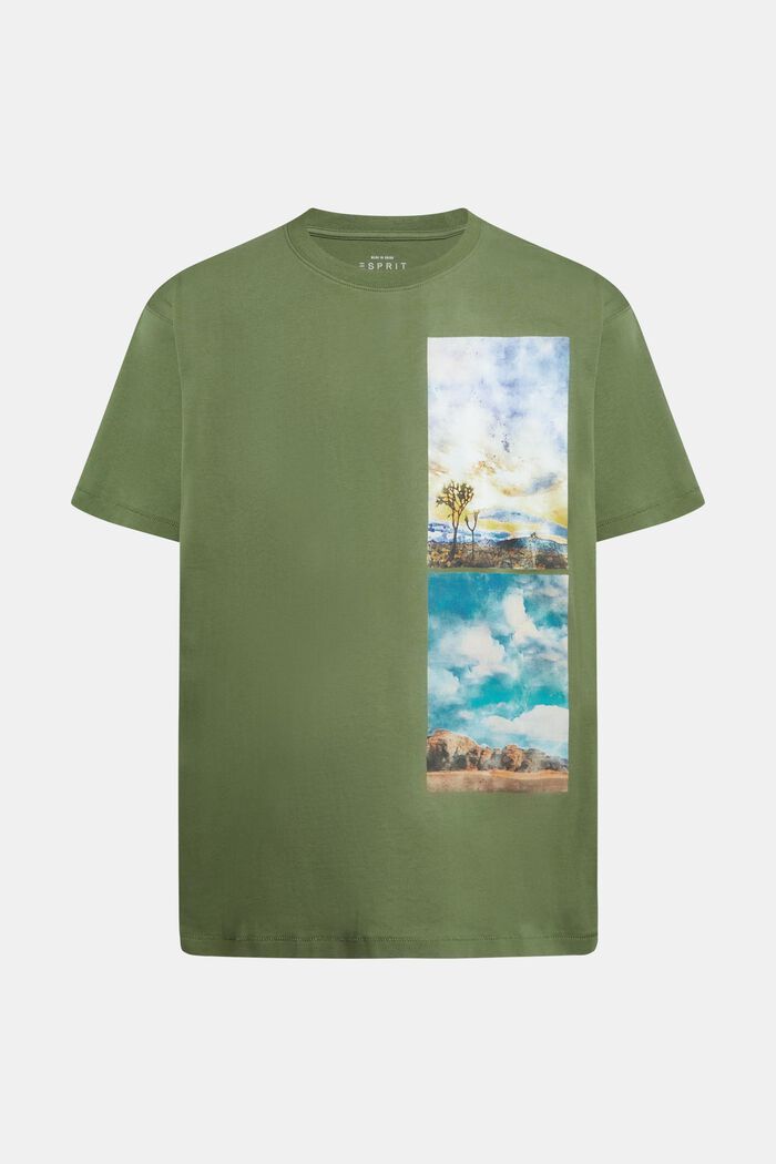 T-shirt z rozmieszczonymi pionowo nadrukami z krajobrazem