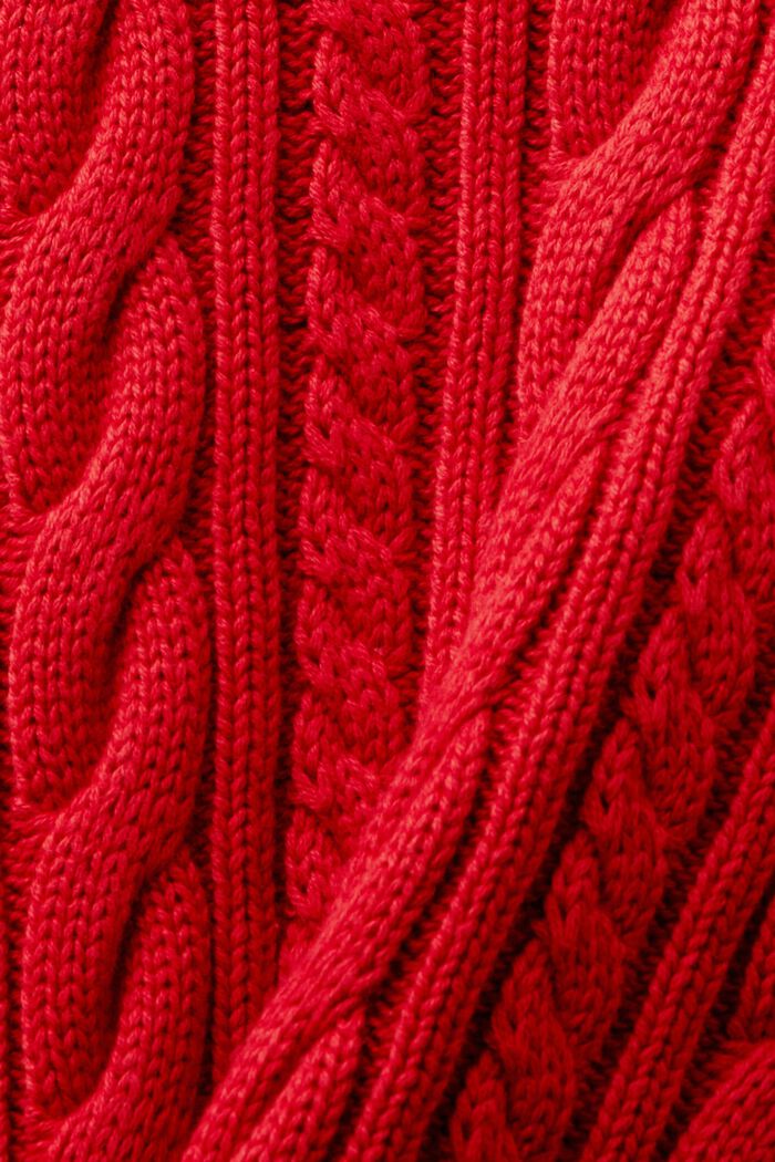 Sweter z bawełnianej dzianiny w warkocze, DARK RED, detail image number 5