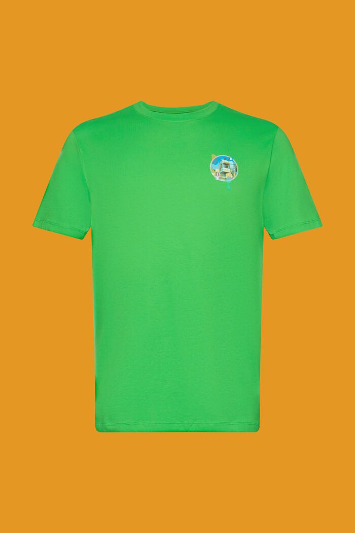 Bawełniany T-shirt z małym nadrukiem na piersi, GREEN, detail image number 6