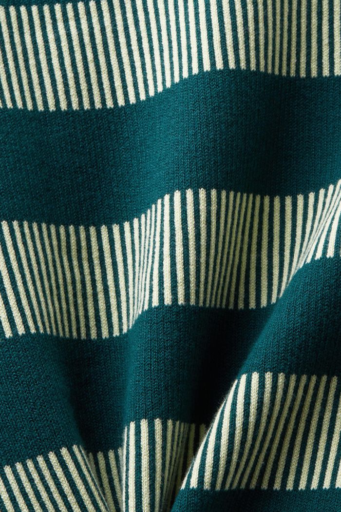 Żakardowy sweter z okrągłym dekoltem w paski, DARK TEAL GREEN, detail image number 5