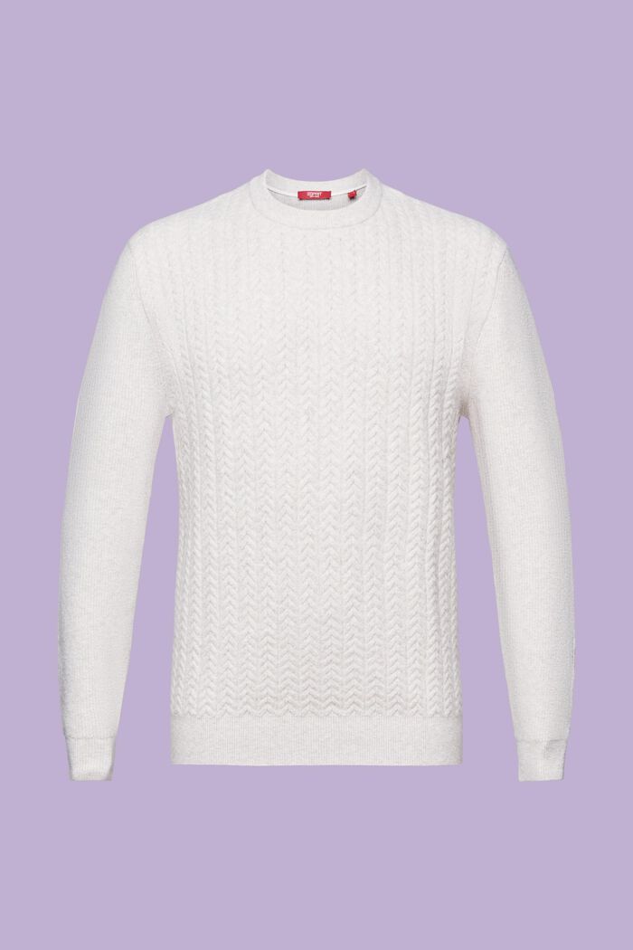 Melanżowy sweter z okrągłym dekoltem z dzianiny w warkocze, OFF WHITE, detail image number 6