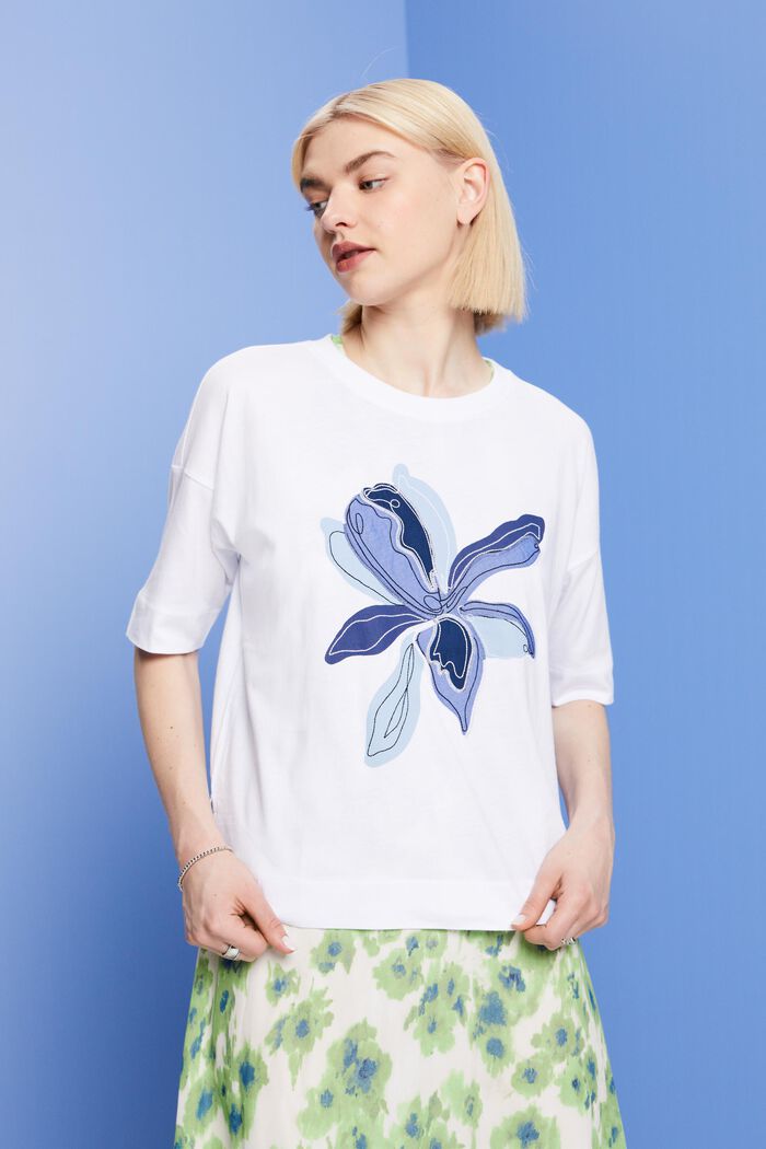 T-shirt z nadrukiem, fason oversize, TENCEL™, WHITE, detail image number 0