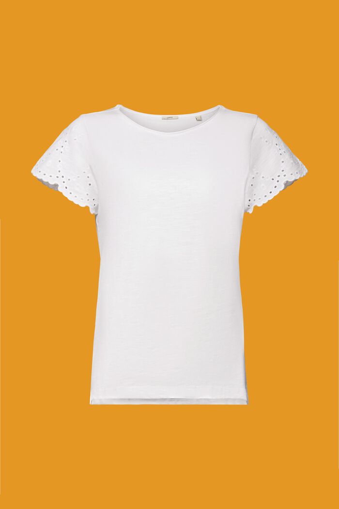 Bawełniany T-shirt z ażurowymi rękawami, WHITE, detail image number 5