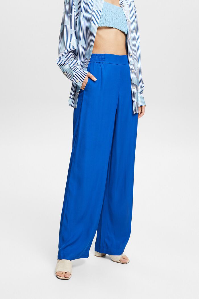 Szerokie spodnie bez zapięcia z diagonalu, BRIGHT BLUE, detail image number 0