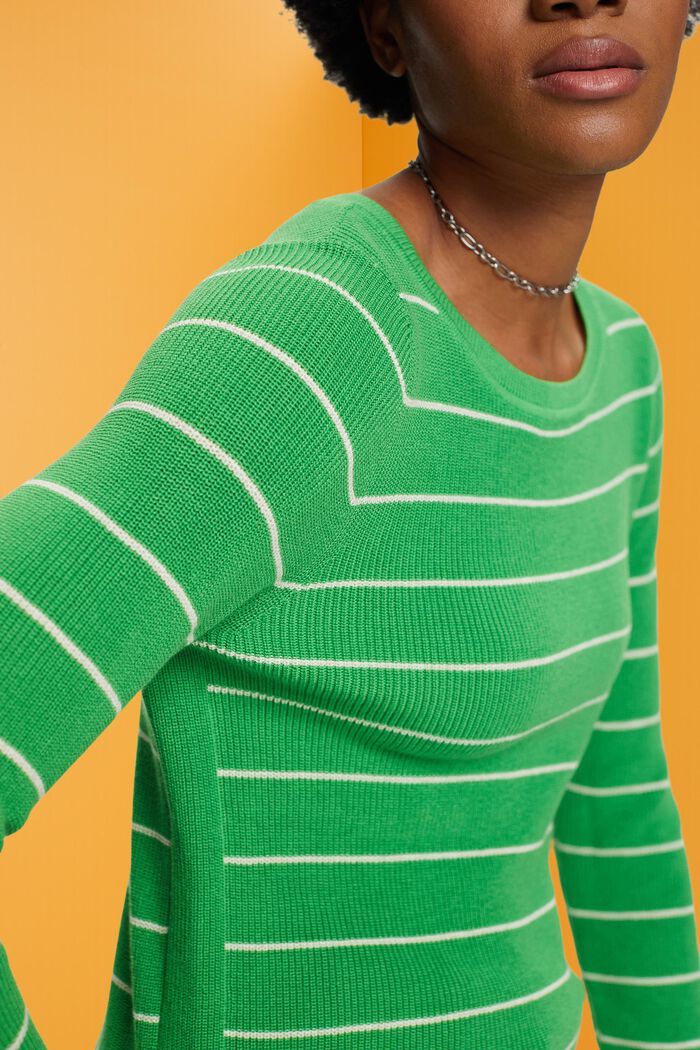 Sweter w paski z bawełnianej dzianiny, GREEN, detail image number 2