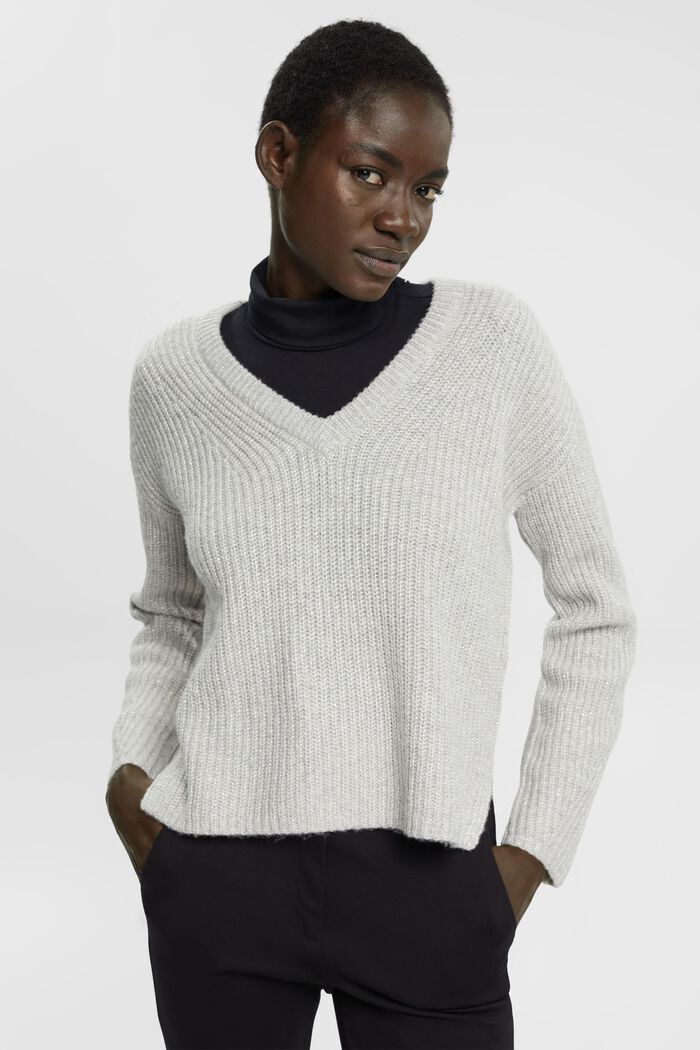 Sweter w paski z wełnianą wstawką