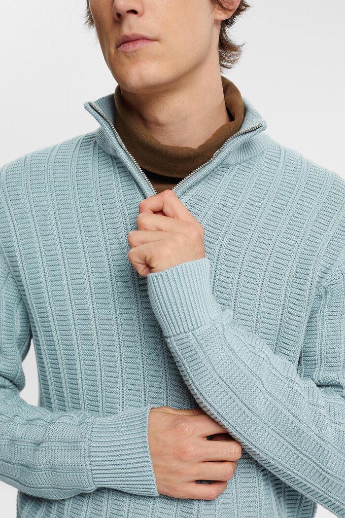 Gruby sweter z zamkiem do połowy długości, GREY BLUE, detail image number 2