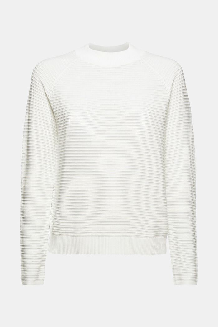 Sweter w fakturowane prążki, bawełna ekologiczna, OFF WHITE, detail image number 0