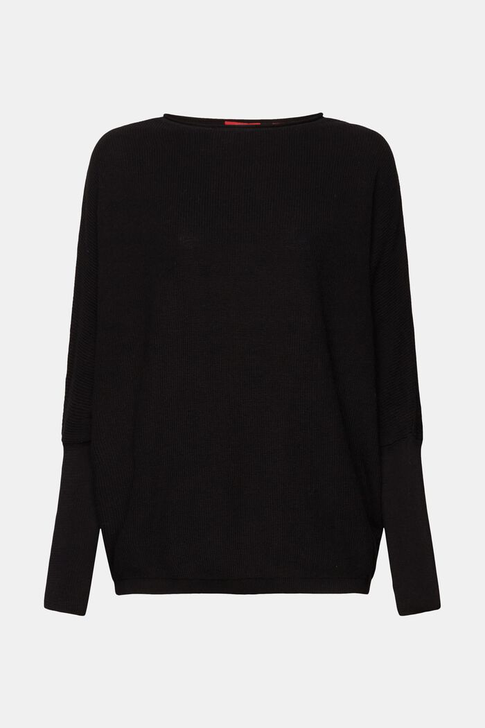 Sweter z prążkowanej dzianiny z rękawami à la nietoperz, BLACK, detail image number 6