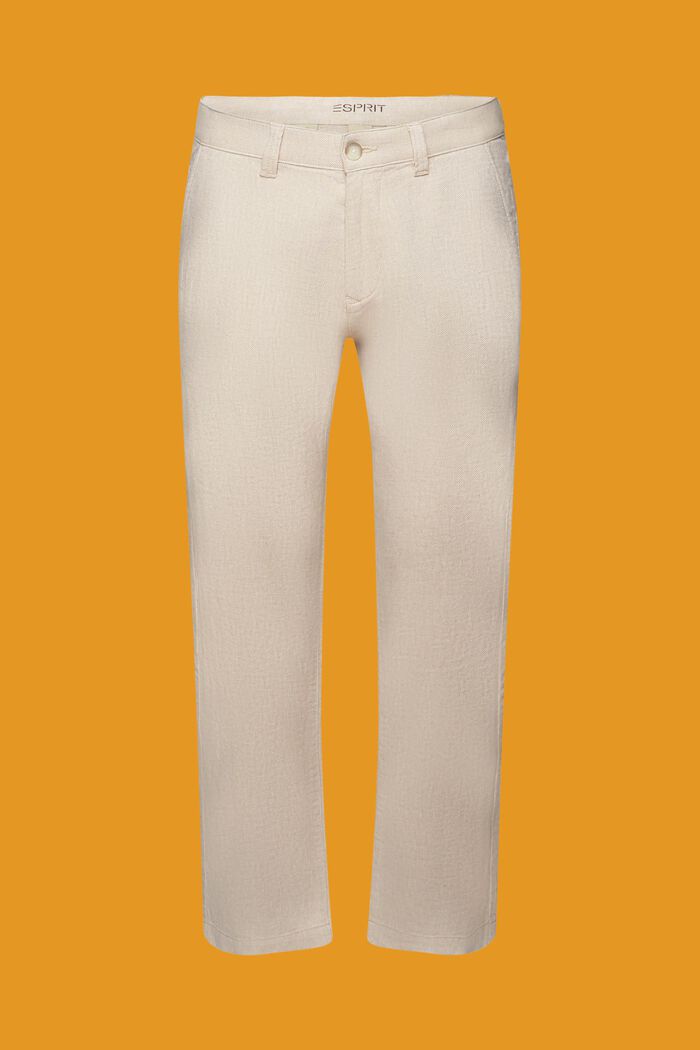 Spodnie w jodełkę z mieszanki bawełny i lnu, LIGHT BEIGE, detail image number 6