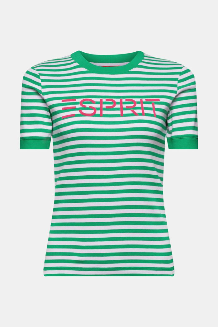 T-shirt bawełniany w paski z nadrukowanym logo, GREEN, detail image number 7