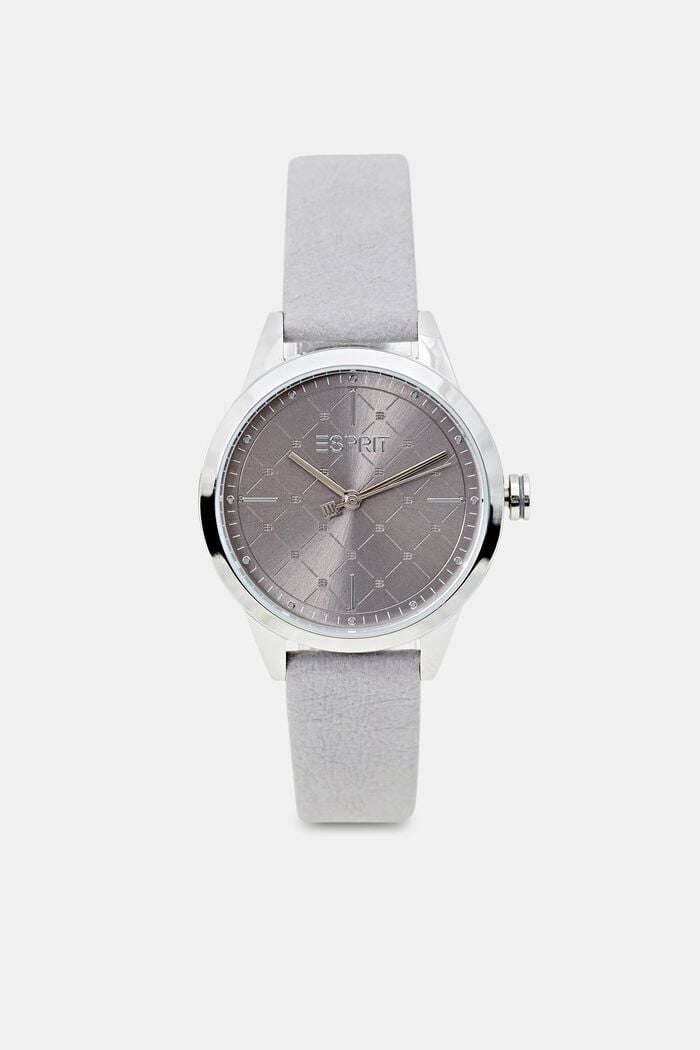 Wegańska: zegarek ze stali szlachetnej z wzorzystą lunetą, GREY, overview