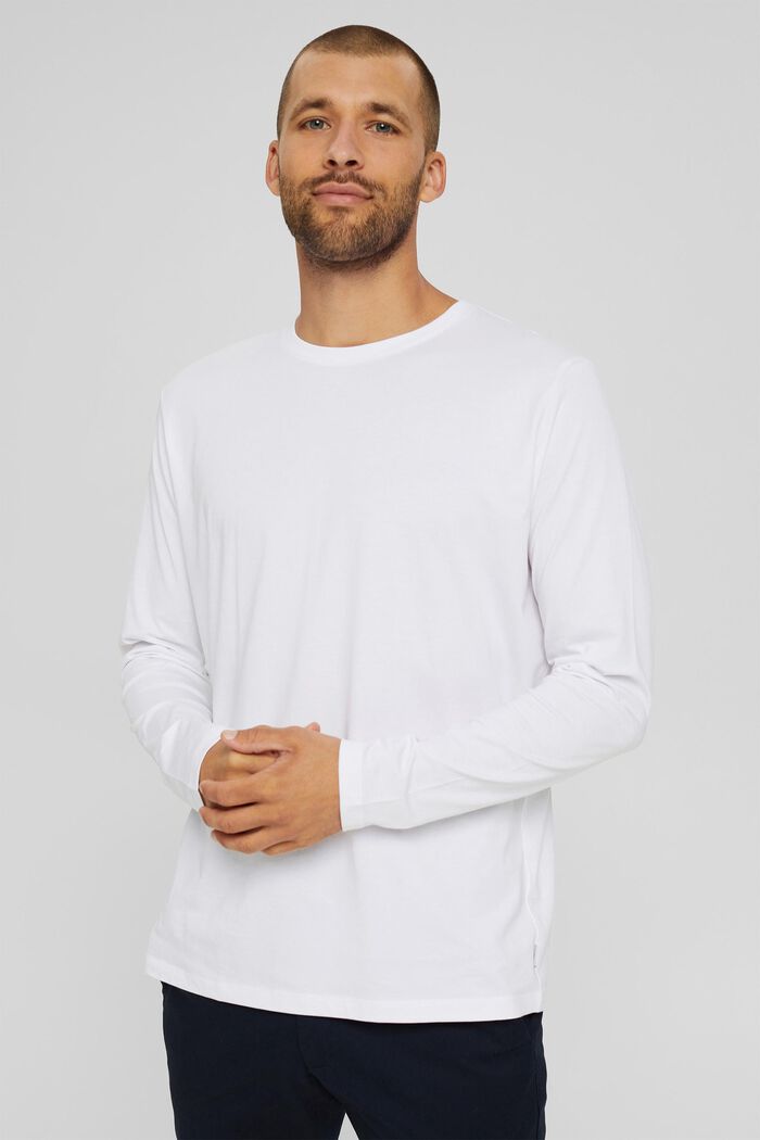 Jerseyowa bluzka z długim rękawem ze 100% bawełny ekologicznej, WHITE, detail image number 0
