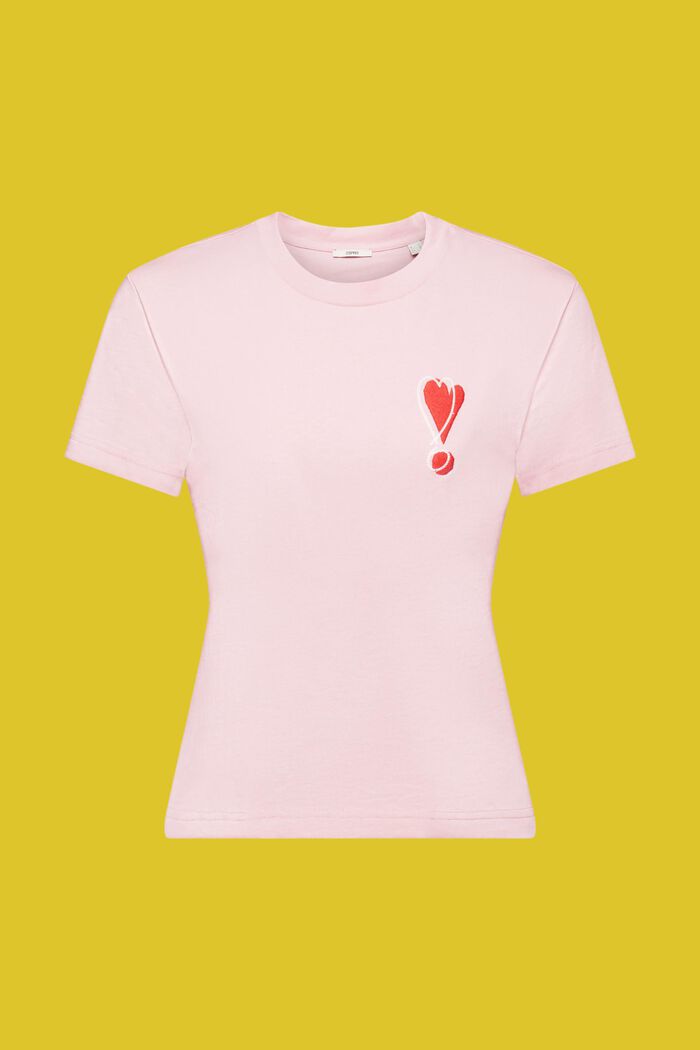 Bawełniany T-shirt z haftowanym sercem, PINK, detail image number 6