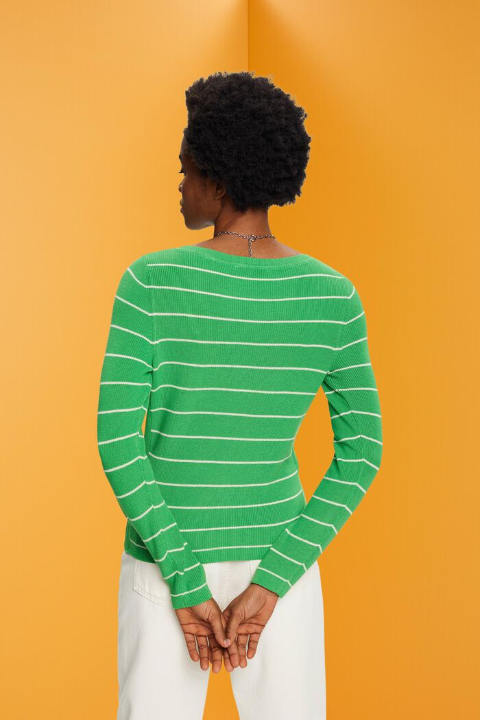 Sweter w paski z bawełnianej dzianiny, GREEN, detail image number 3