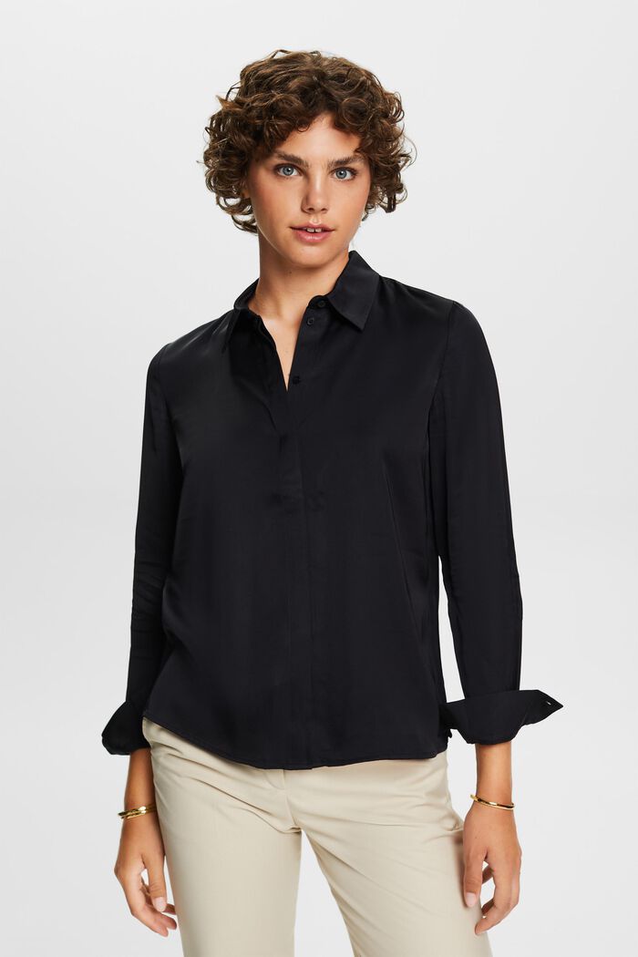 Satynowa bluzka z długim rękawem, BLACK, detail image number 0