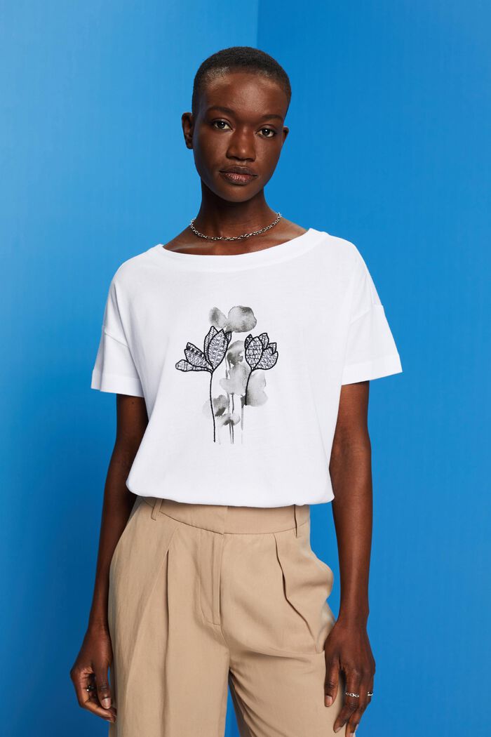Haftowany T-shirt, TENCEL™, WHITE, detail image number 0