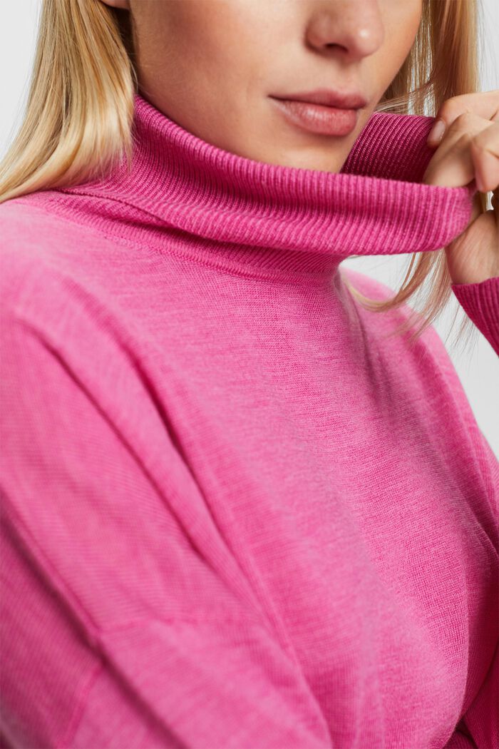 Oversizowy wełniany sweter z półgolfem, PINK FUCHSIA, detail image number 1