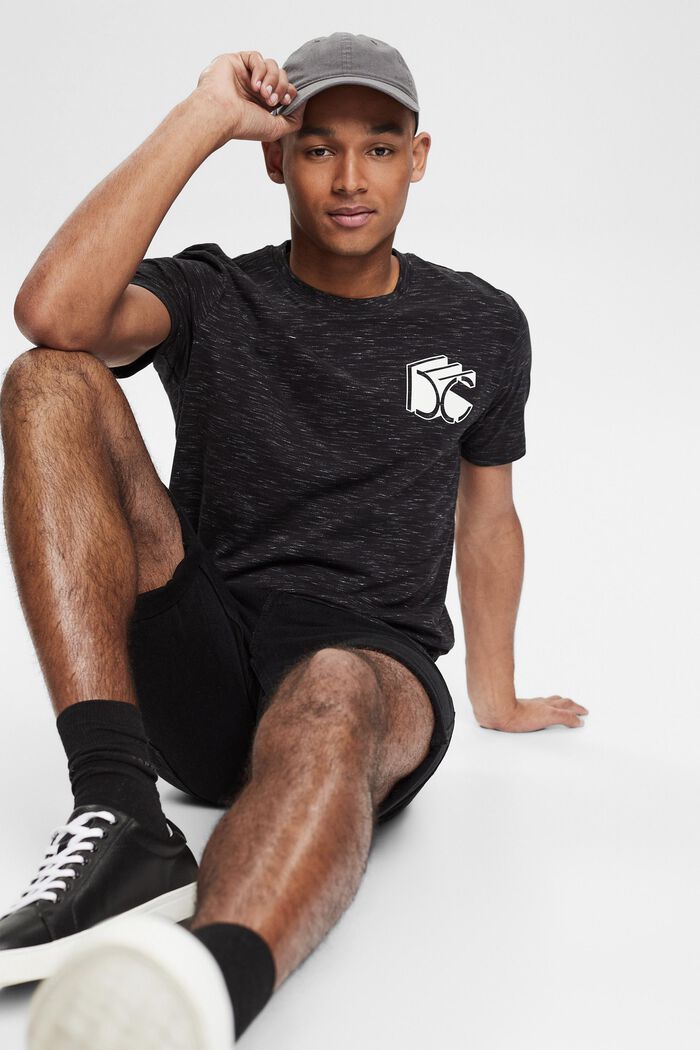 Melanżowy dżersejowy T-shirt z nadrukowanym logo 3D, BLACK, overview