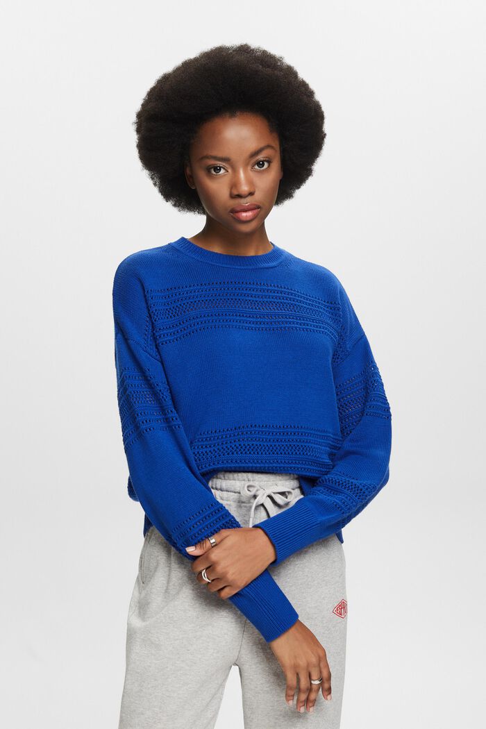Ażurowy sweter z okrągłym dekoltem, BRIGHT BLUE, detail image number 0