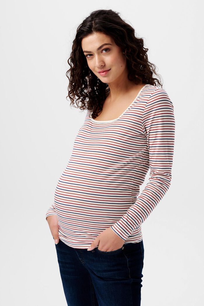 Koszulka ciążowa w paski z kwadratowym dekoltem, OFF WHITE, detail image number 0