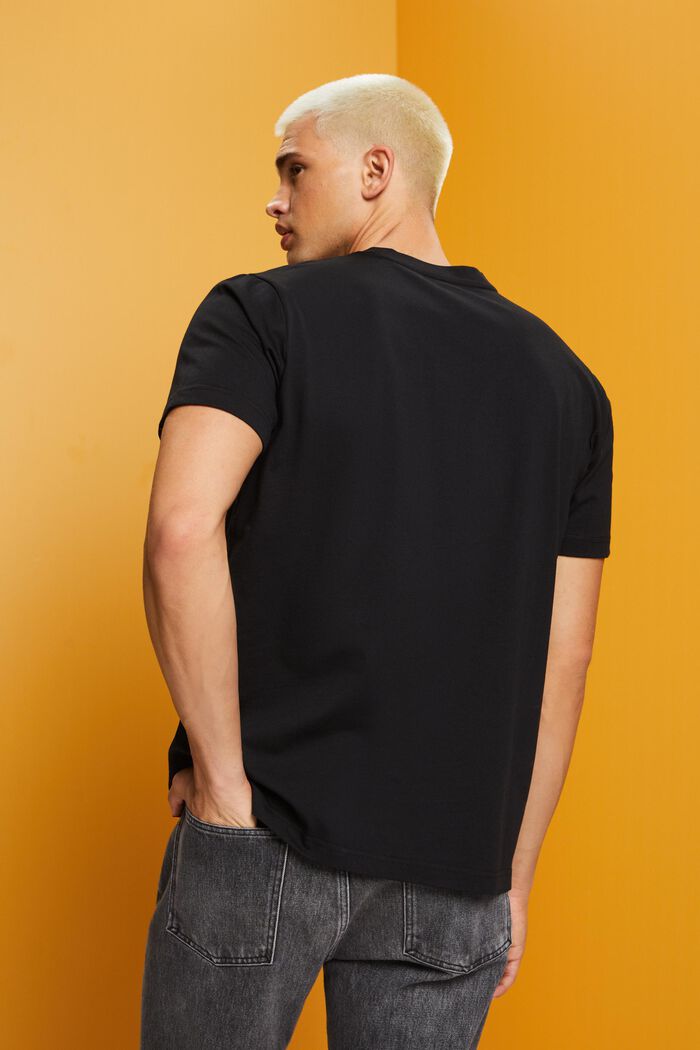 T-shirt z bawełny organicznej z geometrycznym nadrukiem, BLACK, detail image number 3