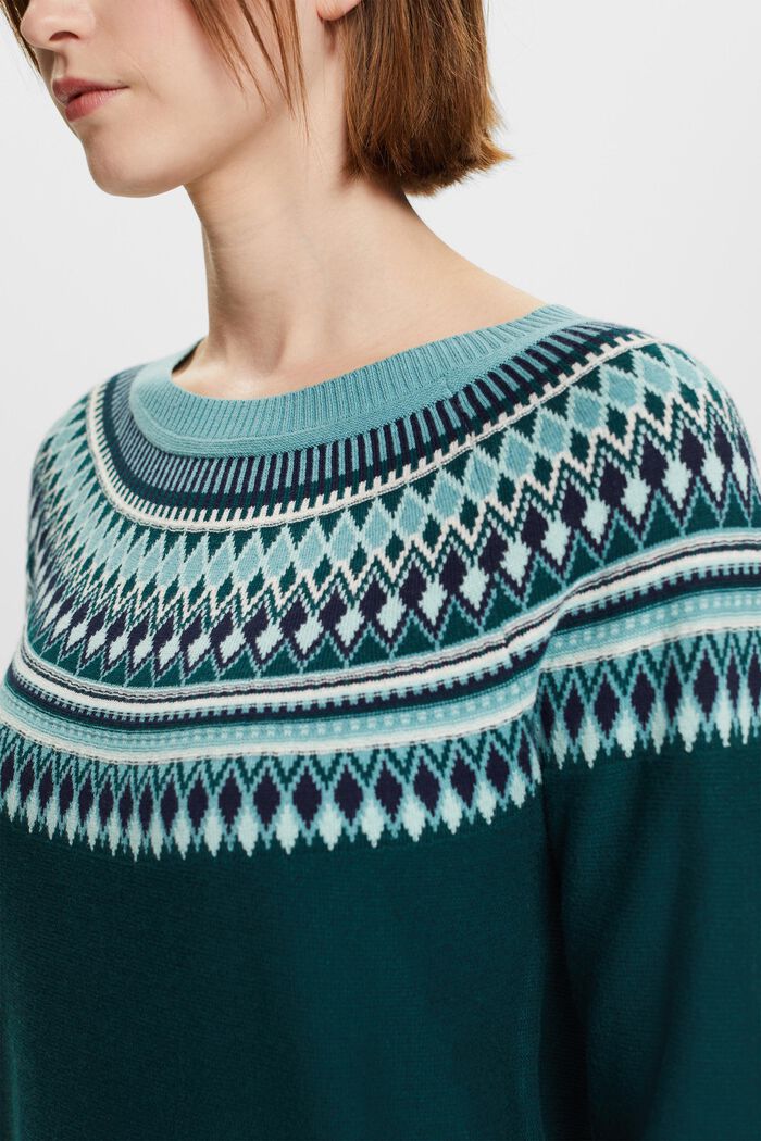 Żakardowy sweter z bawełny, EMERALD GREEN, detail image number 3