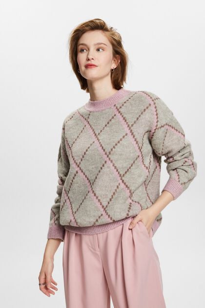 Sweter w kratkę z mieszanki wełnianej