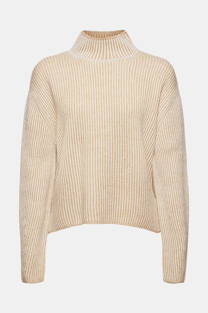 Z mieszanki wełnianej: prążkowany sweter w dwóch odcieniach