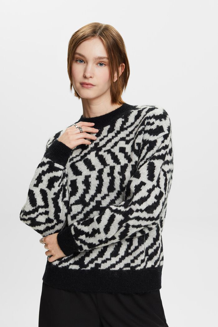 Sweter z mieszanki wełny i moheru, BLACK, detail image number 0