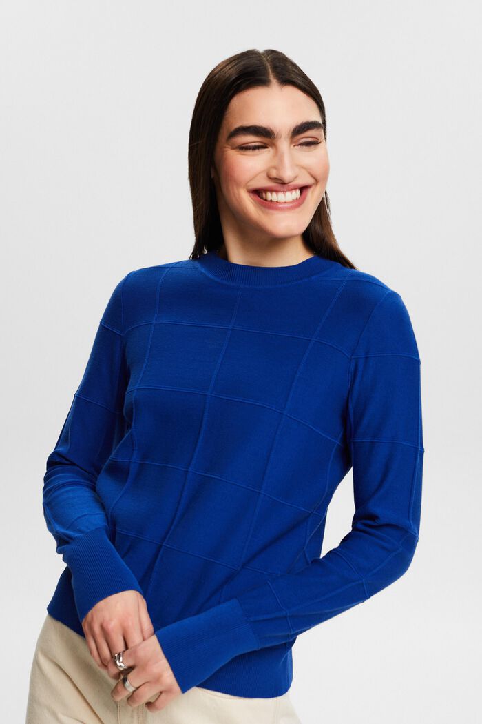 Sweter w fakturalną kratę, BRIGHT BLUE, detail image number 0