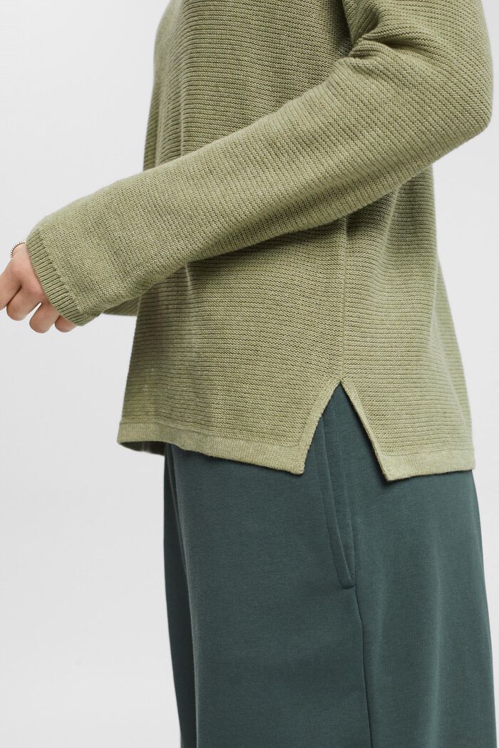 Sweter z dekoltem w serek z fakturowanej dzianiny, LIGHT KHAKI, detail image number 2