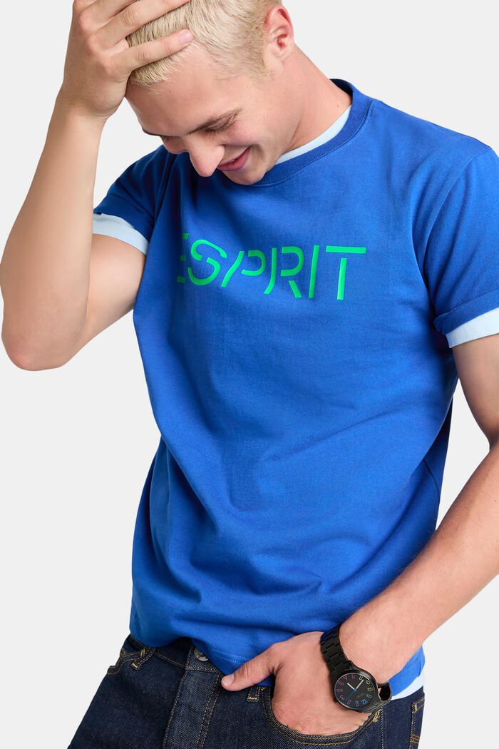 T-shirt z logo z bawełnianego dżerseju, unisex, BRIGHT BLUE, detail image number 5