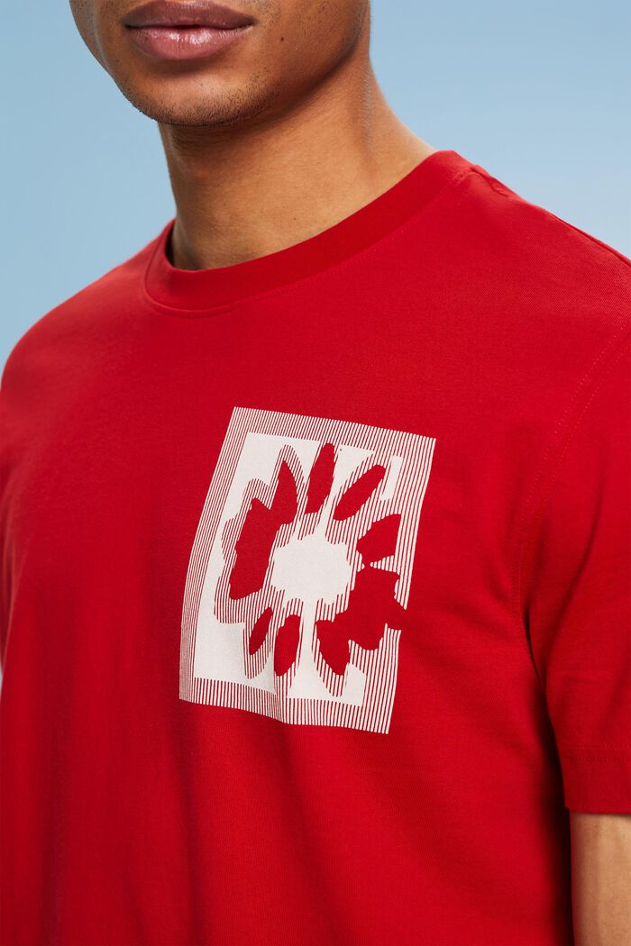 T-shirt z logo i kwiatowym nadrukiem, DARK RED, detail image number 3