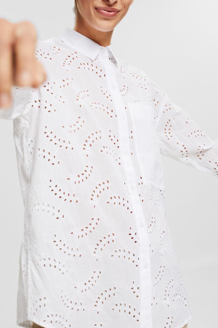 Bluzka koszulowa z ażurową koronką, WHITE, detail image number 2
