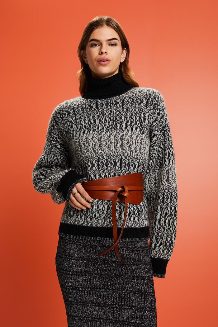 Żakardowy sweter z lamy, BLACK, detail image number 0