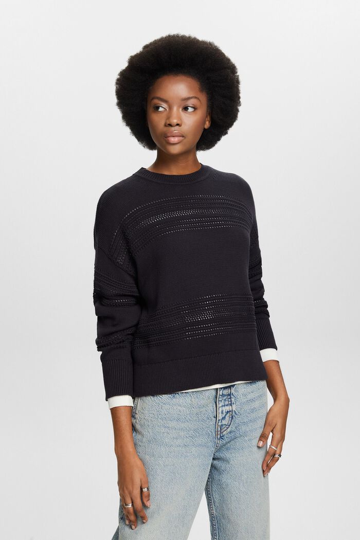 Ażurowy sweter z okrągłym dekoltem, BLACK, detail image number 0