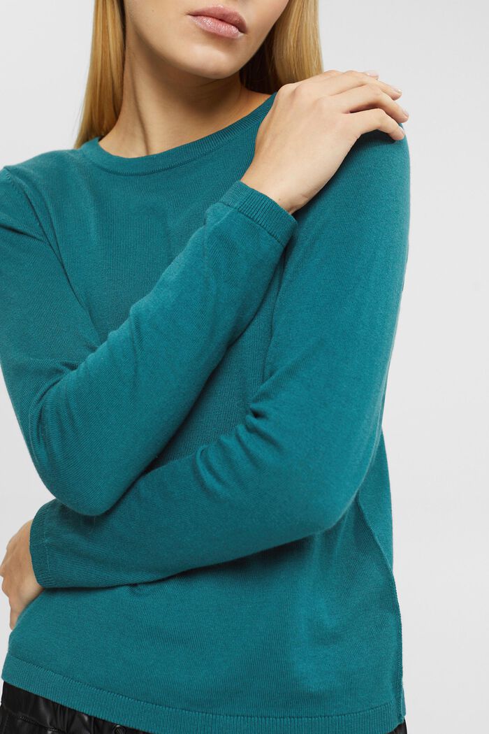 Sweter basic z okrągłym dekoltem, TEAL GREEN, detail image number 0